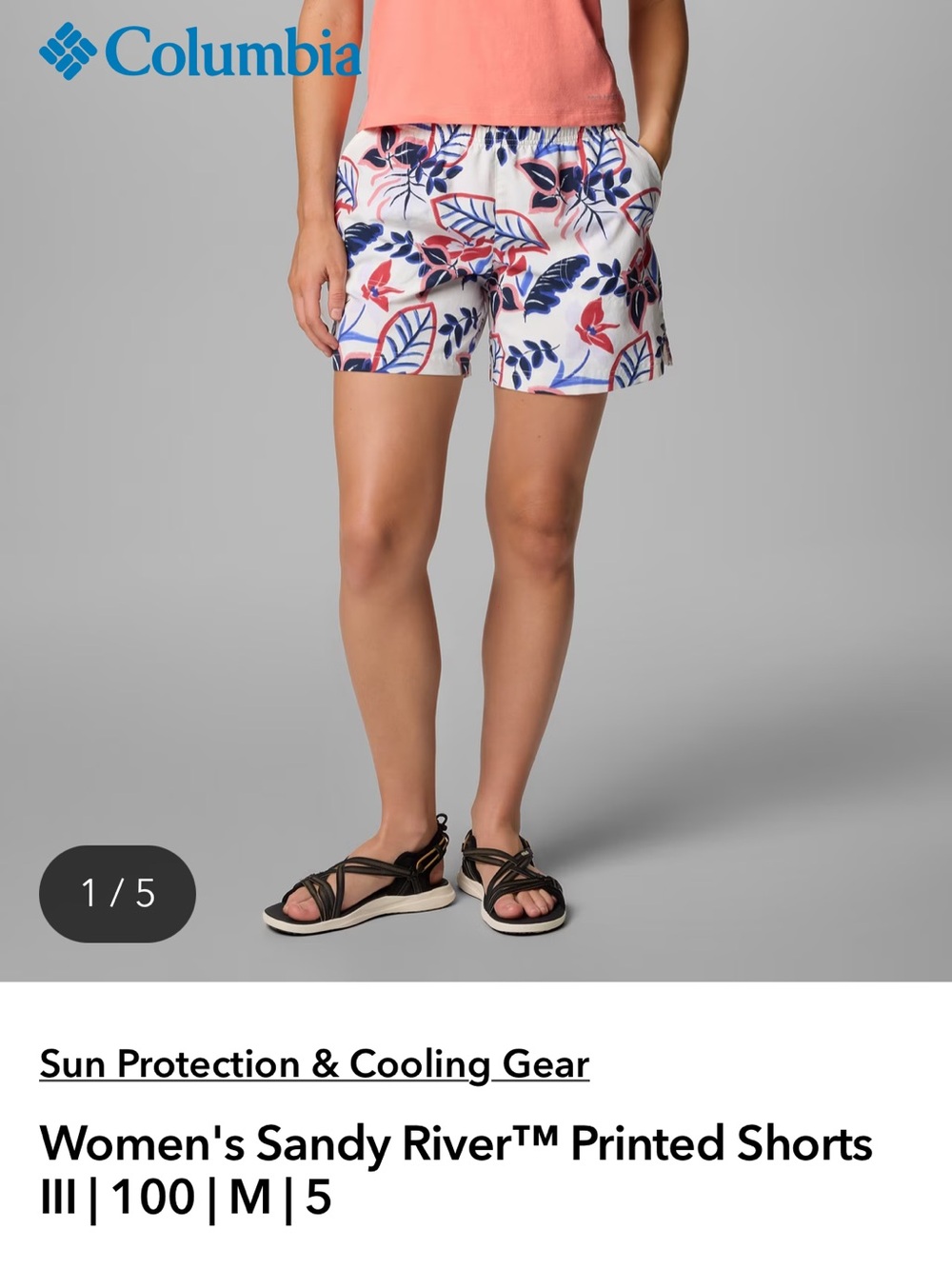 Columbia Coral, Navy & White Leaf-Print Summer Shorts